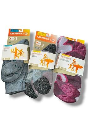 Merrell 1pr Men's 2pr Women’s Athletic Socks - Gray, Charcoal, Pink NWT